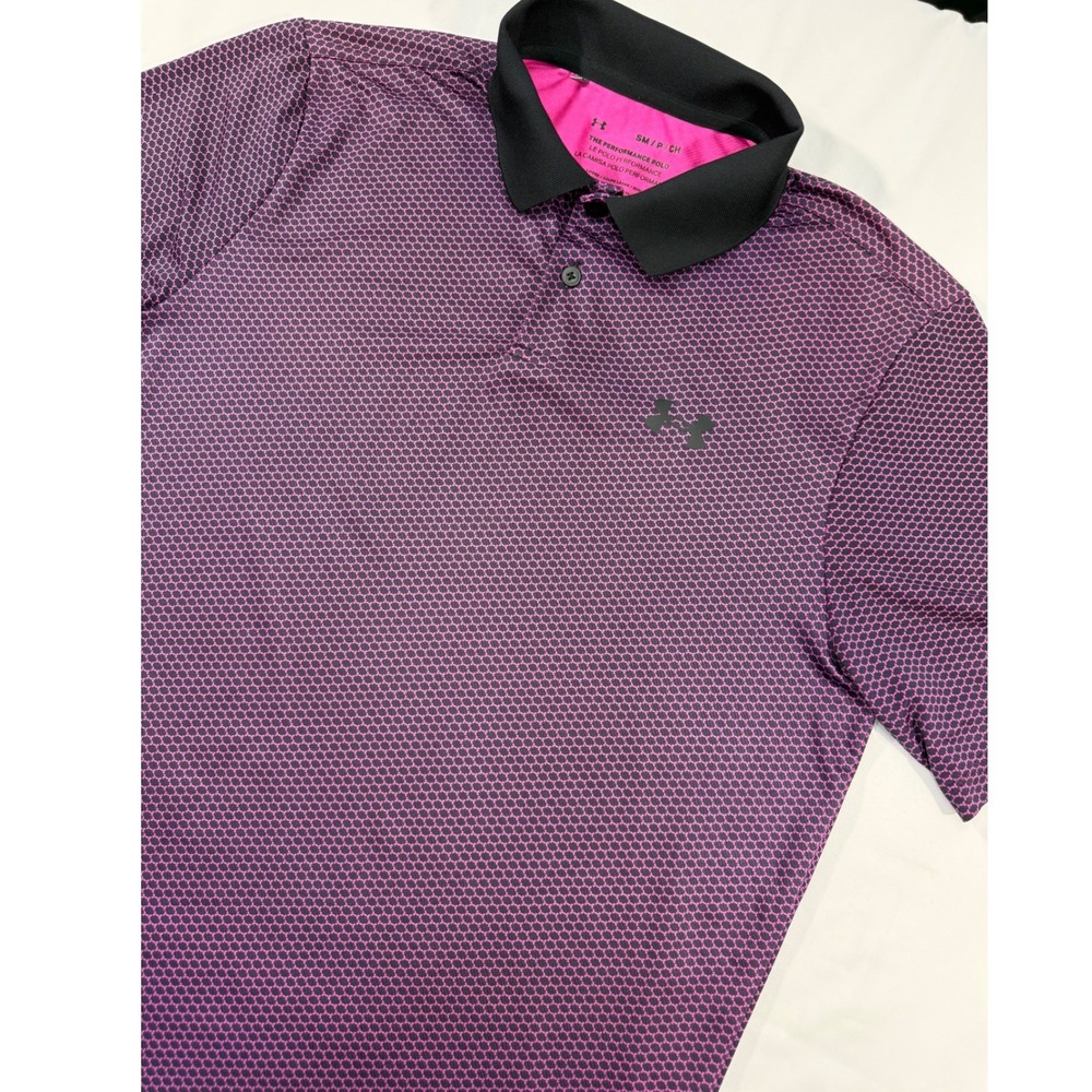Under Armour Mens Performance Polo Shirt Purple Black Hex Print 1377377 Small